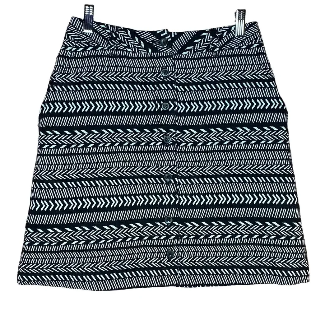 Anthropologie Maeve Sz 4 Geometric Aztec Skirt Button Up Black White Tribal Boho